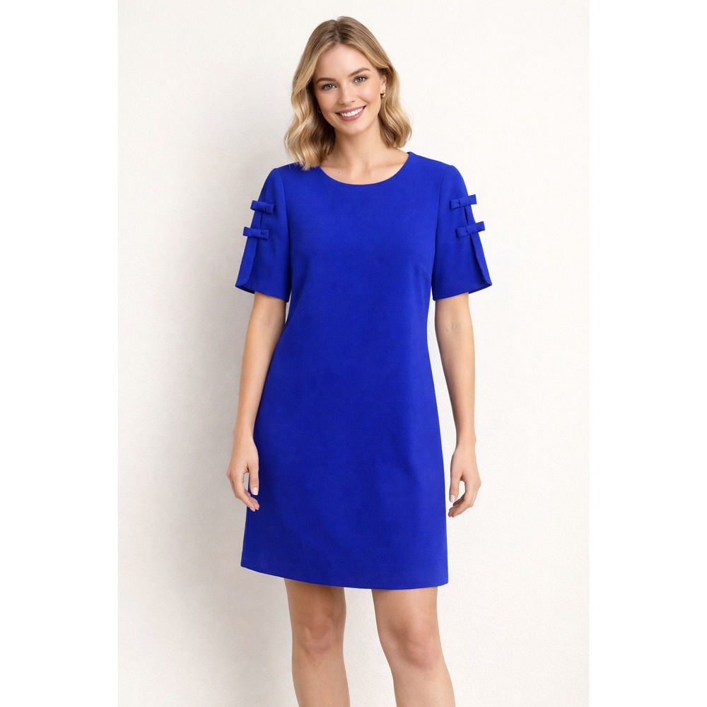 Vince Camuto Cobalt‎ Blue Shift Dress Bow Sleeve Career Women 6 EUC